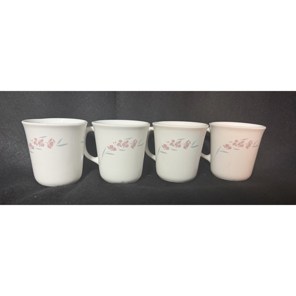 CORELLE Silk Blossom Mugs Pink/Gray Flowers Set Of 4
